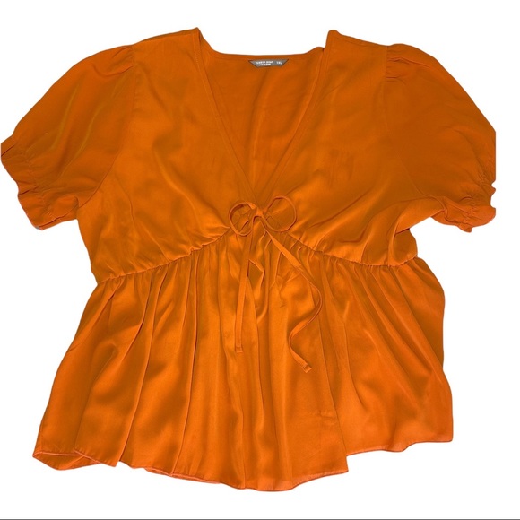 Shein Curve Plus Surplice Neck Puff Sleeve Peplum Top Rust Sexy V Neck - Picture 11 of 16